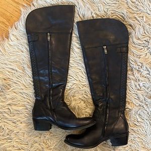 Vince Camuto black leather over the knee boots 8.5 with stud and buckle details